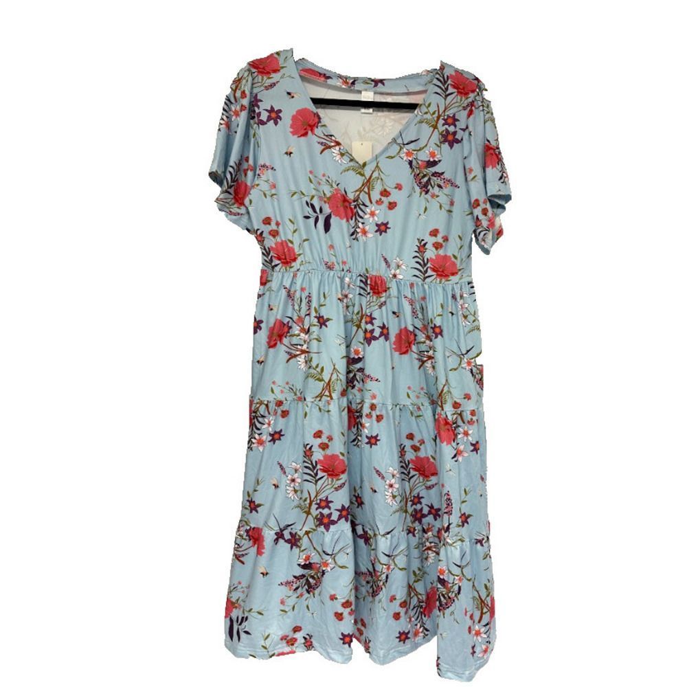 Pink Daisy Womens V Neck Short Sleeves Multicolor Floral Top Size M
